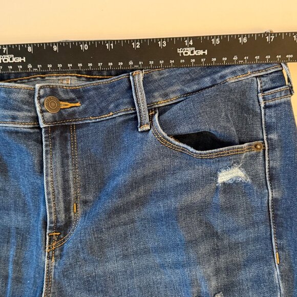 Old Navy Womens Power Straight Distressed Blue Denim Jeans Size 14 Short Ripped - Picture 9 of 15